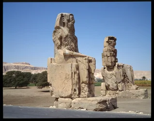 View of the Colossus of Memnon, Period of Amenophis III, New Empire