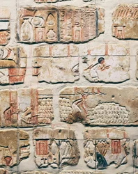 Egyptian civilization, fragments of Talatat Wall, from temple of Amenhotep IV at Karnak, Luxor, Egypt