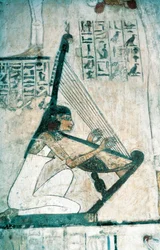 Frescos Depicting Scene of Funerary Banquet, with Harpist, from New Kingdom