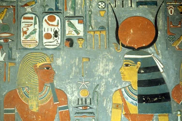 Horemheb and Hathor, from the Tomb of Horemheb (c.1323-1295 BC) New Kingdom (wall painting) (detail)