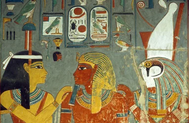 Horus, Horemheb and Hathor, from the Tomb of Horemheb (c.1323-1295 BC) New Kingdom