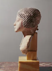 Left profile of the head of a Princess from the family of Akhenaten, New Kingdom (painted limestone)