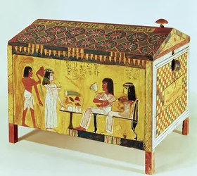 Painted chest with a banquet scene from the tomb of Kha found at Deir el-Medina, New Kingdom