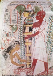 Preparing a mummy for a purification ceremony, from a tomb at Thebes, New Kingdom