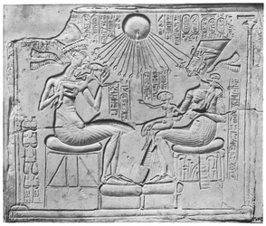 Relief Depicting the Aten Giving Life and Prosperity to Amenophis IV (Akhenaten) (c.1352-1336 BC) His Wife, Nefertiti and Three of Their Daughters, from Tell el-Amarna, New Kingdom, c.1375-1354 BC