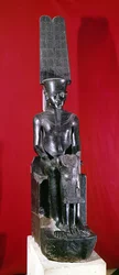 Seated Statue of the God Amon Protecting Tutankhamun, New Kingdom