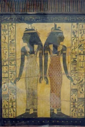 Selket and Neith, decorative detail of sarcophagus of Maiherpri, Egyptian civilization, New Kingdom, Dynasty XVIII