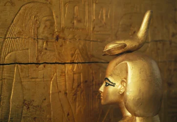 Statue of Selkis or Serket Protecting Chest of Canopic Jars, Treasury of Tutankhamun
