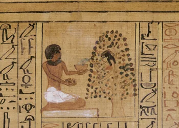 Tree-goddess offers vivifying waters to the deceased
