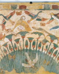 Wall painting depicting flora and fauna of marshes along the River Nile, (detail)