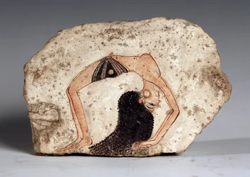A woman acrobat dancer, Ostrakon. Limestone, circa 1295-1186 BC