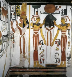 Queen Before Divine Entity Representing Osiris Resting in Ra in Circle of Goddesses Isis and Nephthy, Tomb of Nefertari, Valley of the Queens, Luxor, Thebes, Egypt