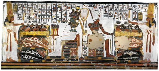 Tomb of Nefertari, Annex to Antechamber, Mural Paintings, Queen Offering Before Osiris and Atum