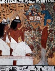 Goddess Isis, appearing to Sennedjem and his wife in sacred sycamore, Tomb of Sennedjem, also known as TT1 tomb, dating back to reign of Rameses II, Deir el-Medina, Theban Necropolis, Egyptian Civilization, New Kingdom, Dynasty XIX