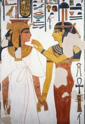 Nefertari meets the goddess Isis, fresco, north facing facade of the fourth pillar, burial chamber, Tomb of Nefertari (QV66), Valley of the Queens, Thebes