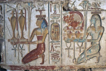 Offering Scene, Relief, Temple of Ramses II, Abydos, Egypt, Egyptian Civilization, New Kingdom, Dynasty XIX
