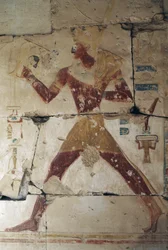 Painted Relief Depicting Pharaoh, Temple of Ramses II, Abydos, New Kingdom, Dynasty XIX