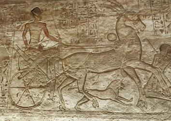 Ramses II on his cart, great temple of Abu Simbel