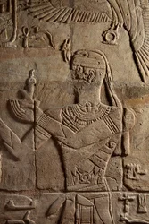Relief on a shrine erected by Pharaoh Taharqa in the court of the Temple of Amun built by him at Kawa in Nubia, 25th Dynasty, Late Period, 690-64 BC (detail)