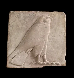 Plaque depicting a falcon, probably the god Horus, 26th Dynasty or Saite period, 664-525 BC or later limestone