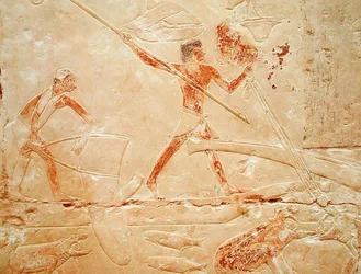 Relief depicting fishing with a net and harpooning a hippopotamus, from the Tomb of Princess Idut