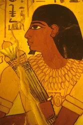Ancient Egypt, Tomb of Sennufer, Wall painting, Sennufer receiving lotus buds, Mayor of Thebes, overseer under Amenophis II