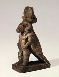 Composite god with ram head, dwarf body and falcon back