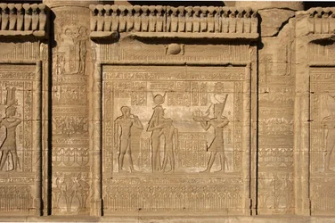 Egyptian antiquity: Roman mammisi commemorating the birth of Ihy, son of Isis. Temple of Hathor, Denderah, Egypt