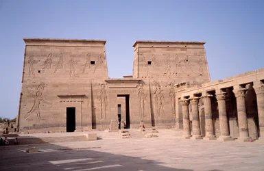 Egyptian Antiquity: View of the Entrance to the Temple of Edfu Dedicated to the Divinity Horus