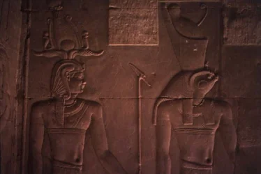 Relief depicting Ptolemy XII and Horus