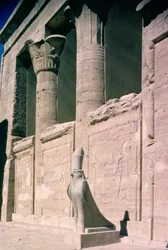 View of the sandstone facade of the Temple of Horus