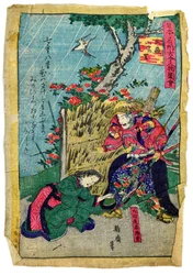 Military Commander Doukan Mochisuke Oota in Japanese Kerria Flower Village, c.1875