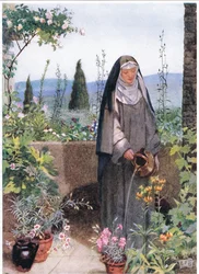 St Clare in the garden of the monastery she founded
