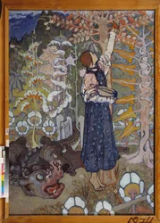 A Fairy Tale (Girl and the Beast). Painting by Elena Dmitryevna Polenova