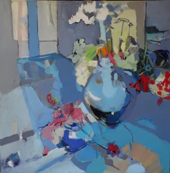 Vibrant Blue Floral Still Life