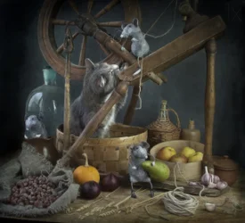 Whimsical Cat and Mice