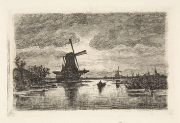 Landscape with Two Windmills and a Rowboat