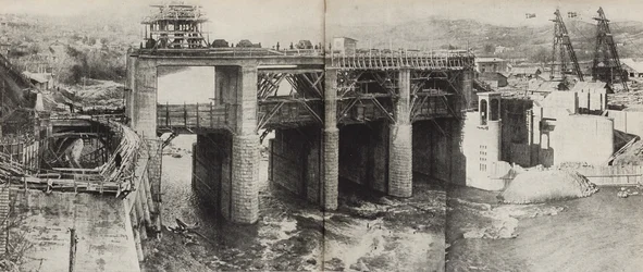 Rioni Hydroelectric Power Plant. Illustration from USSR Builds Socialism