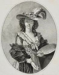 Self-portrait with palette, by French painter Elisabeth Vigee Le Brun, lithograph by Giovanni Mariani from Poliorama Pittoresco, n 42, May 28