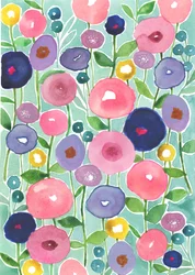 Poppies in Bloom on Aqua Background, 2018