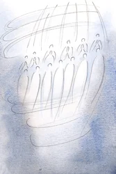 Angels encircled the sanctuary, praying beneath the light of Heaven.