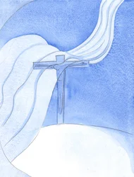 As Christ pours out His Blood in a New Covenant, a great malevolent wind sweeps over the Cross, threatening and destroying