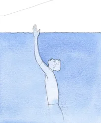 A soul rises from Purgatory towards Heaven like a swimmer