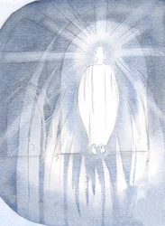 Christ stood before the tabernacle, surrounded by adoring angels.