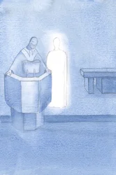 Christ stood beside the priest who was reading the Holy Gospel to us all, which was Christ
