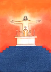 Jesus is Present with us at Mass, praying to the Father on our behalf, for help in our needs, and for eternal salvation. We can unite all our prayers with his great sacrificial prayer