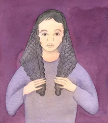 The Lord asked me to draw a picture of a woman wearing her mantilla in church in accordance with ancient custom