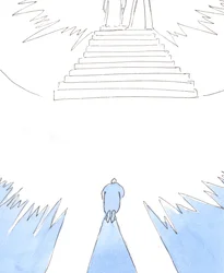 The soul who is ready to enter Heaven, after Purgatory and not straight after death, kneels in awe before the Godhead, and waits for Christ and Our Lady to lead him to the Father