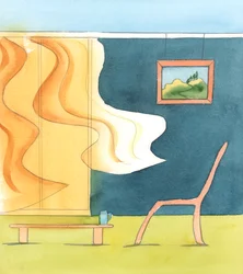 Two people can look at the same scene, and one feels horror - knowing a murderer is prowling around, while the other sees only the breeze blowing in the curtains - as the sun shines down, 2005