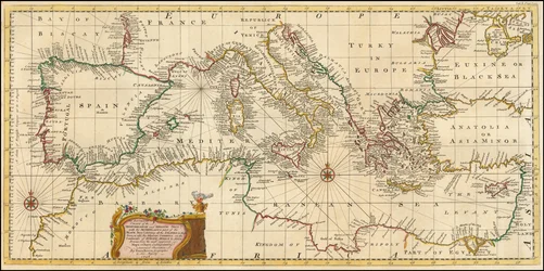 1748 map - An Accurate Chart of the Mediterranean and Adriatic Seas; with the Archipelago & Part of the Black Sea